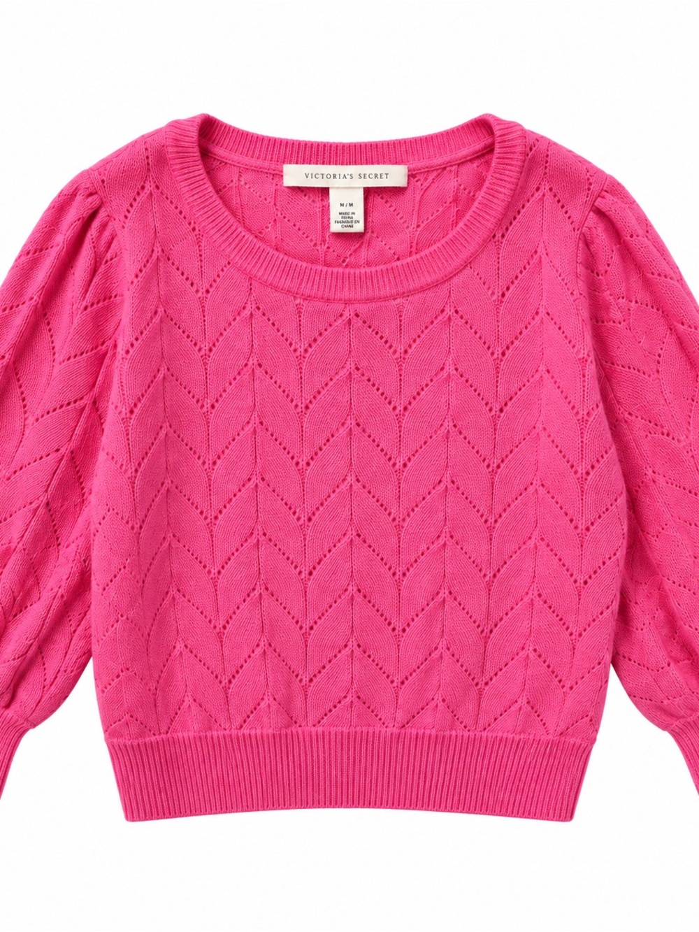Max Studio Hot Pink Pointelle Crewneck Sweater